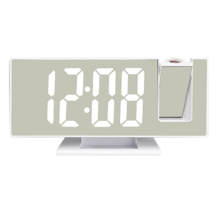 Ceas multifunctional cu LED si proiectie, stil oglinda, alarma digitala, afisaj LCD temperatura, pentru birou, mod noapte / zi, alb - BUZ.RO