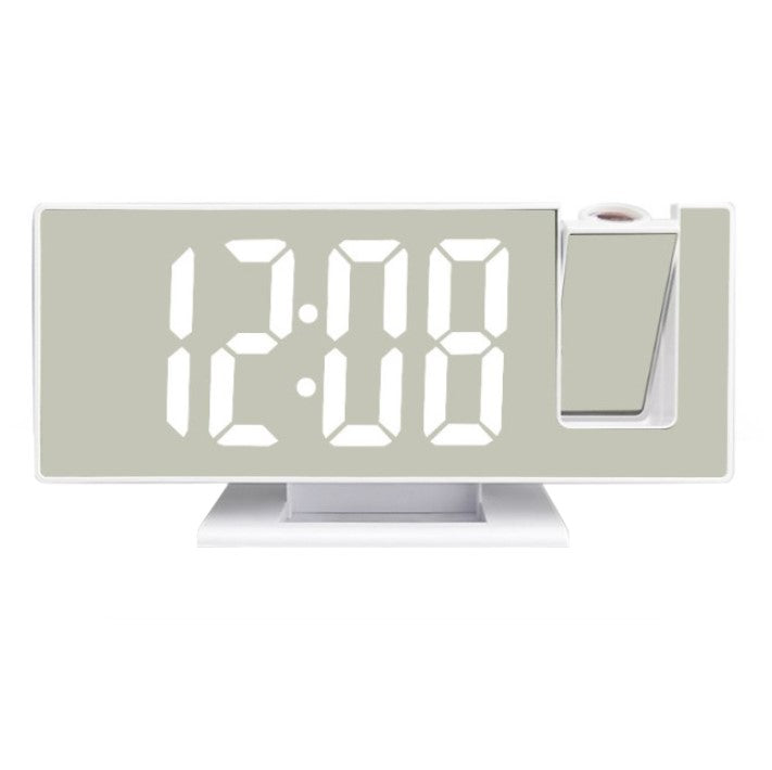 Ceas multifunctional cu LED si proiectie, stil oglinda, alarma digitala, afisaj LCD temperatura, pentru birou, mod noapte / zi, alb