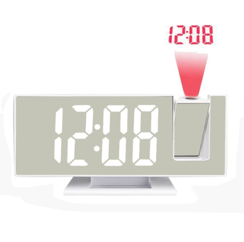 Ceas multifunctional cu LED si proiectie, stil oglinda, alarma digitala, afisaj LCD temperatura, pentru birou, mod noapte / zi, alb