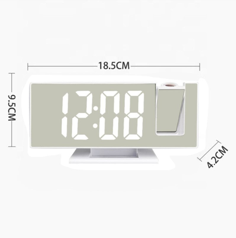 Ceas multifunctional cu LED si proiectie, stil oglinda, alarma digitala, afisaj LCD temperatura, pentru birou, mod noapte / zi, alb