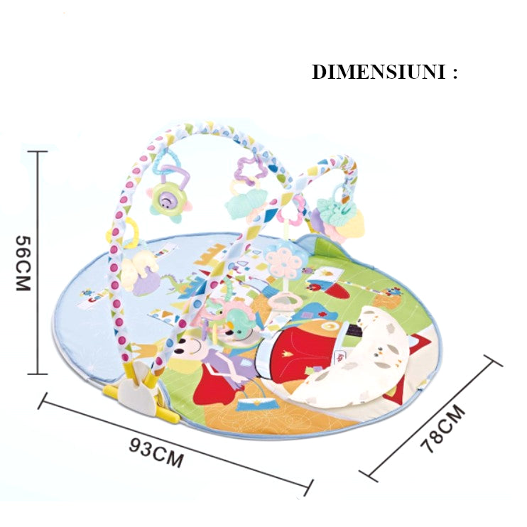Centru de activitati 2in1, saltea de joaca cu plasa de tantari, paturica, muzical, cu jucarii zornaitoare