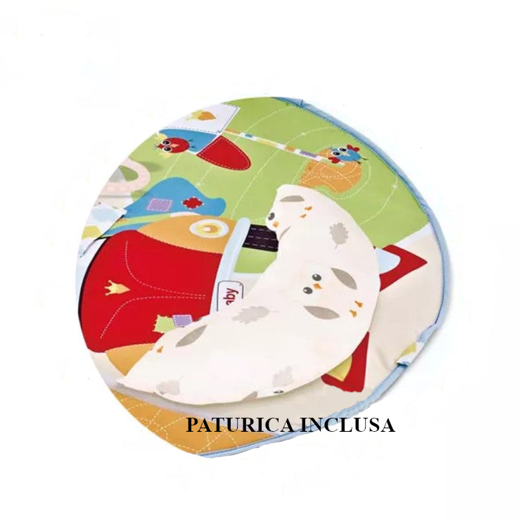 Centru de activitati 2in1, saltea de joaca cu plasa de tantari, paturica, muzical, cu jucarii zornaitoare