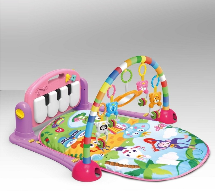 Centru de activitati multifunctional, 4 in 1, cu lumini si sunete, multicolor, pian roz si oglinda detasabile, jucarii zornaitoare, educativ, interactiv
