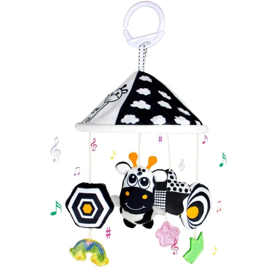 Centru de activitati pentru patut si carucior, carusel cu imagini pentru stimulare vizuala si senzoriala bebelusi, alb/negru, 0+ luni - BUZ.RO