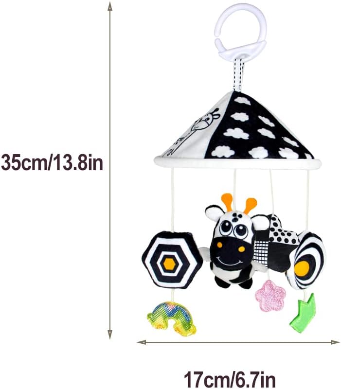 Centru de activitati pentru patut si carucior, carusel cu imagini pentru stimulare vizuala si senzoriala bebelusi, alb/negru, 0+ luni