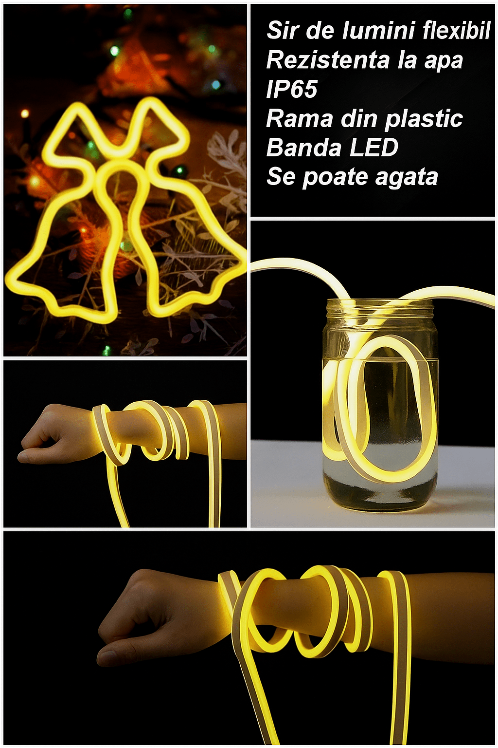 Clopotei decorativi luminosi, pentru Craciun, rezistenti la apa, suspendabili usa si geam, IP65, 50 x 60 cm, culoare alb cald - BUZ.RO