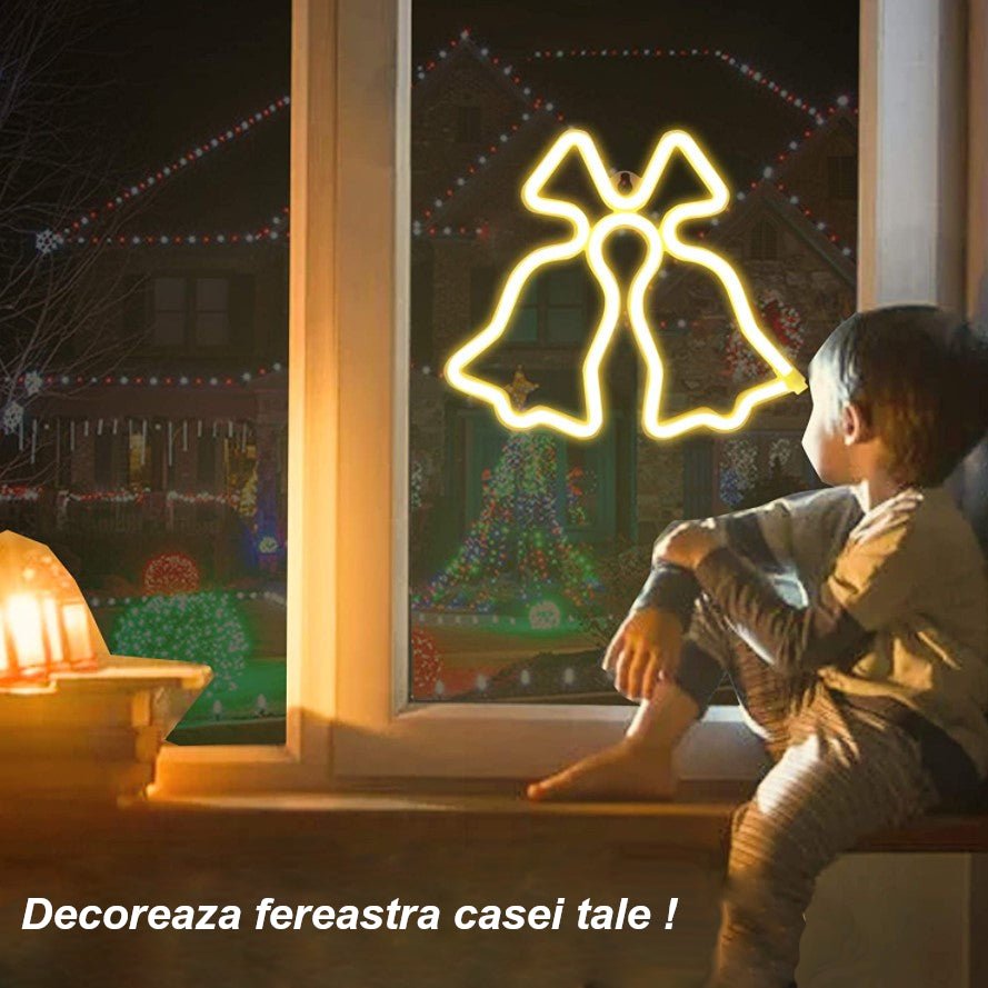 Clopotei decorativi luminosi, pentru Craciun, rezistenti la apa, suspendabili usa si geam, IP65, 50 x 60 cm, culoare alb cald - BUZ.RO