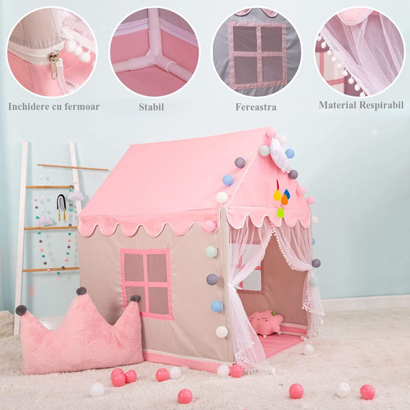 Cort copii, casuta copii, casuta de joaca, pentru copii, roz, 145x90x124 cm roz