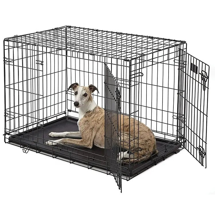 Cusca pentru animale de companie, metal, plastic, pliabila, negru, 107x68,5x77 cm - BUZ.RO