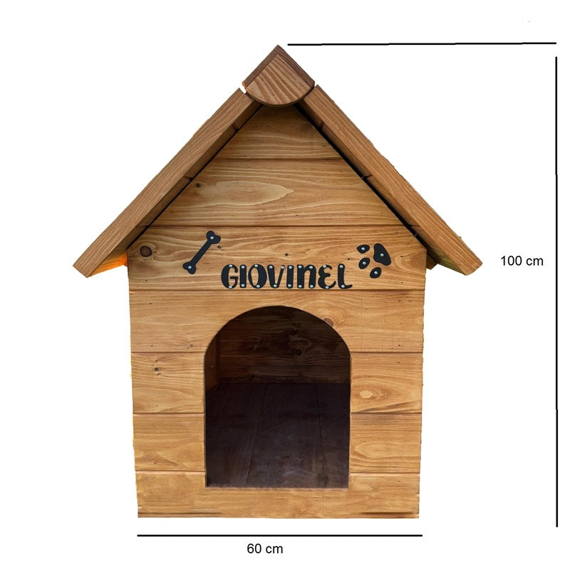 Cusca pentru caini talie medie , din lemn masiv  cu acoperis Tigola ,asamblabil  60 x 83 cm baza ,100 x 80 cm latime + inaltime ,coama de 95 cm