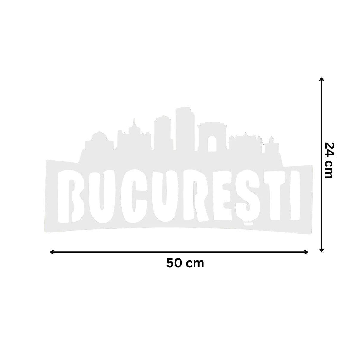 Decoraratiune perete metal, model Bucuresti, 24x50 cm, Alb - BUZ.RO