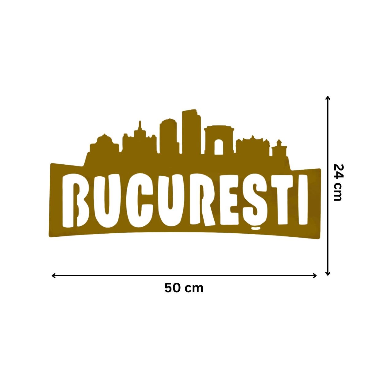 Decoraratiune perete metal, model Bucuresti, 24x50 cm, Auriu - BUZ.RO