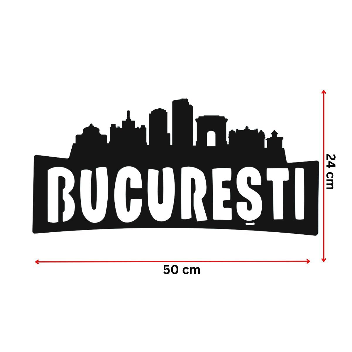 Decoraratiune perete metal, model Bucuresti, 24x50 cm, Negru - BUZ.RO