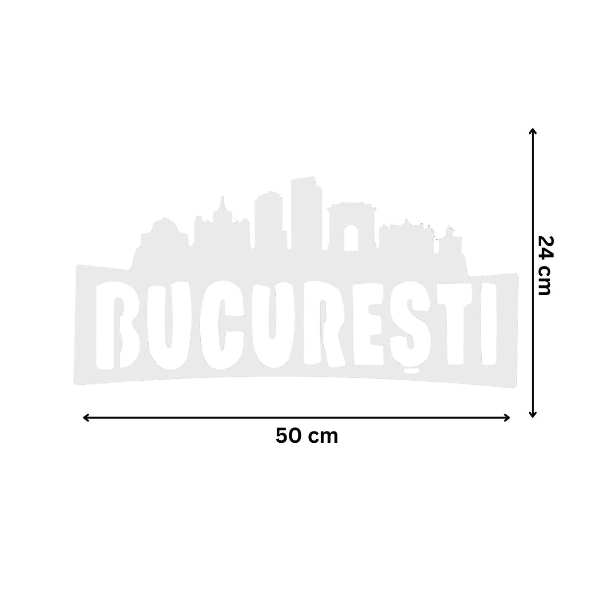 Decoraratiune perete metal, model Bucuresti, 24x50 cm, Alb