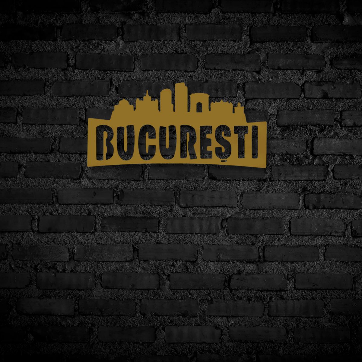 Decoraratiune perete metal, model Bucuresti, 24x50 cm, Auriu