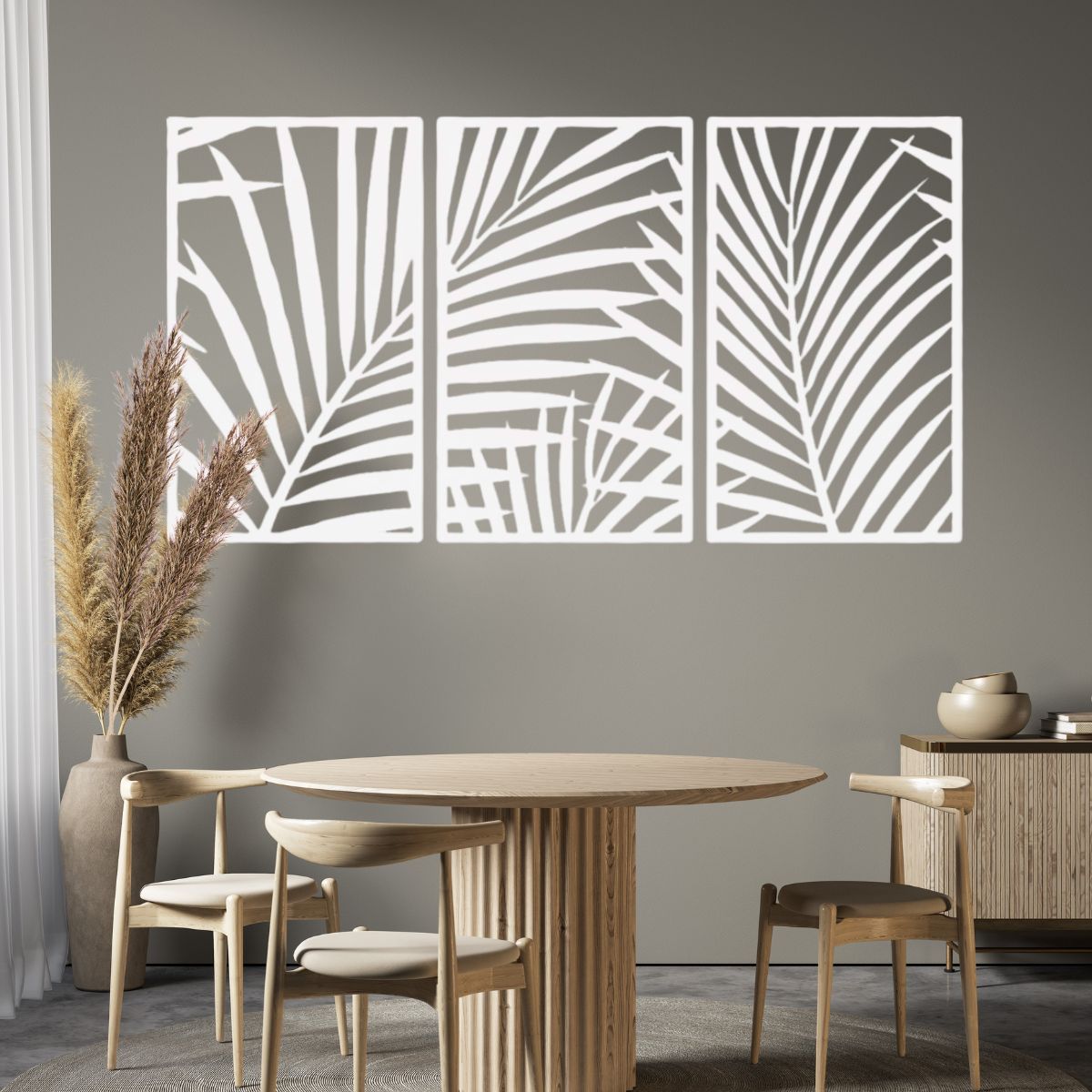 Decoratiune perete metal, model frunze de palmier, 50x90 cm, alb