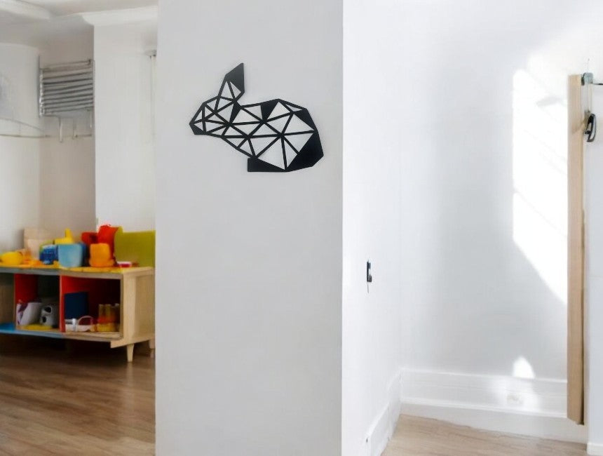 Decoratiune de perete din metal, 31,5 x 42,5 cm, model iepuras, negru