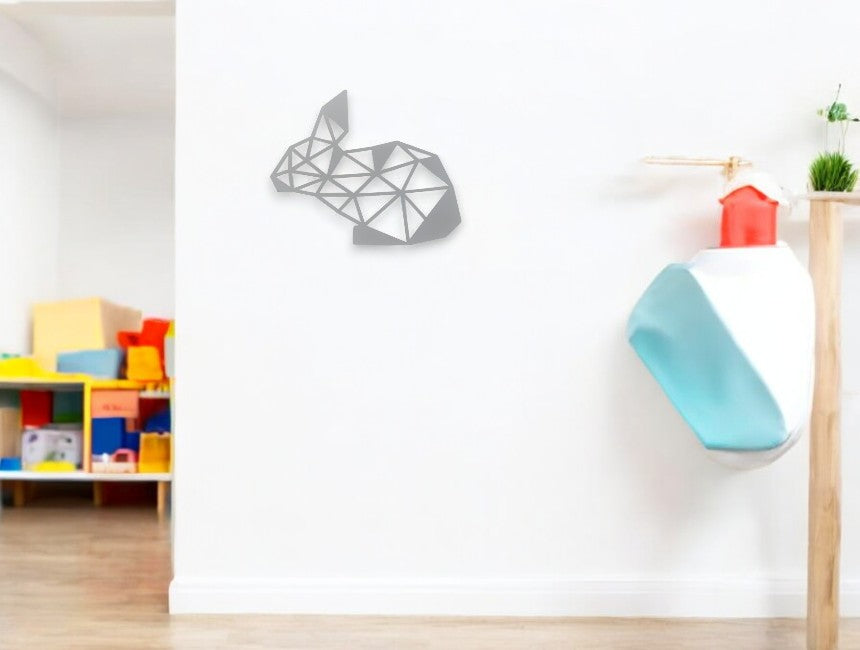 Decoratiune de perete din metal, 31,5 x 42,5 cm, model iepuras, alb