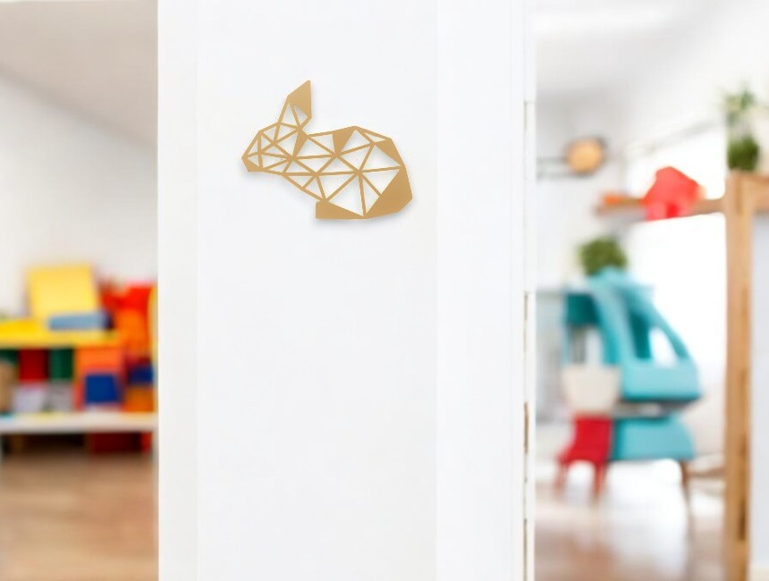 Decoratiune de perete din metal, 31,5 x 42,5 cm, model iepuras, auriu