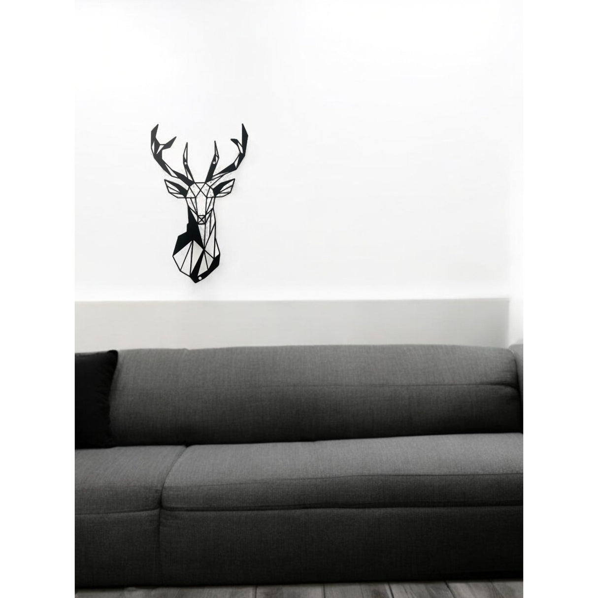 Decoratiune de perete din metal, 50 x 30 cm, model cerb minimalist, negru
