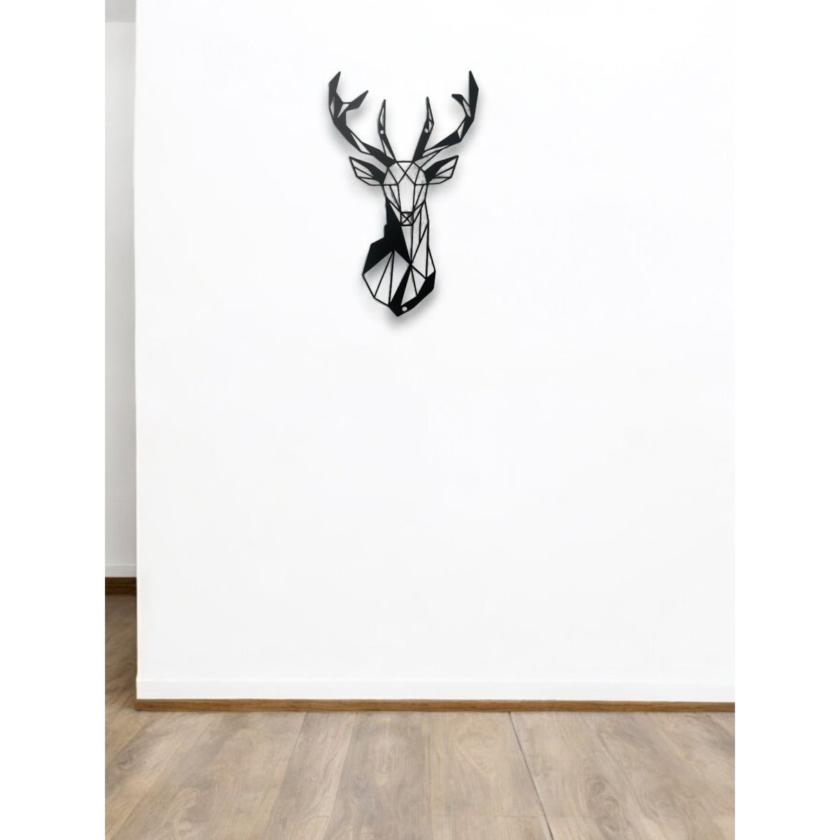 Decoratiune de perete din metal, 50 x 30 cm, model cerb minimalist, negru