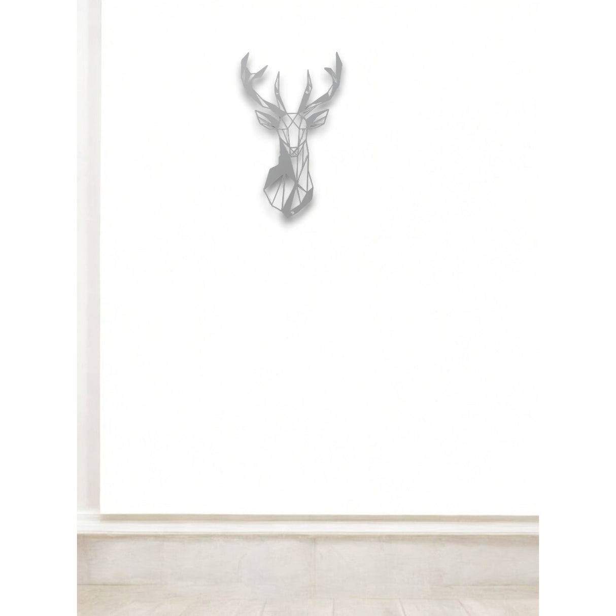 Decoratiune de perete din metal, 50 x 30 cm, model cerb minimalist, alb