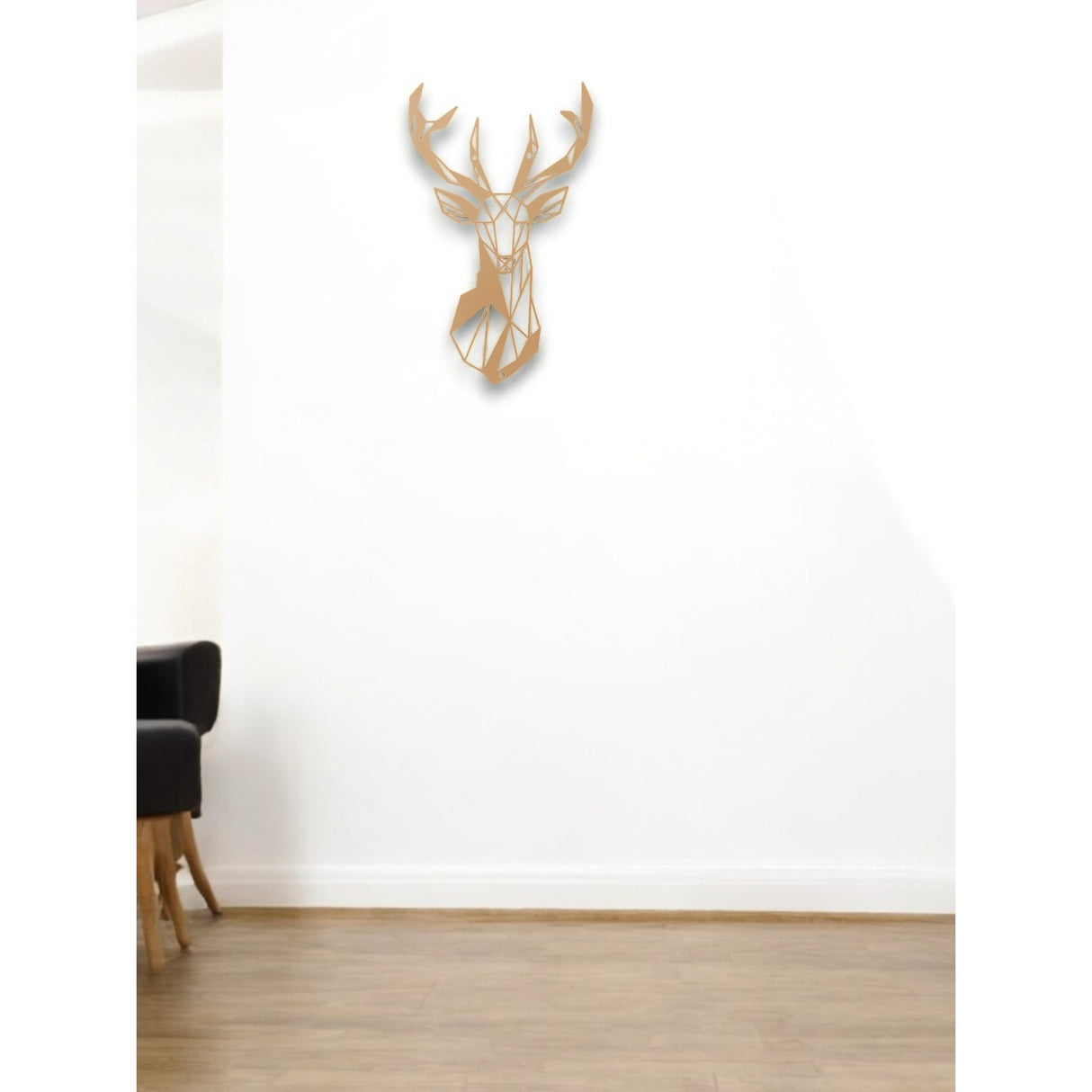 Decoratiune de perete din metal, 50 x 30 cm, model cerb minimalist, auriu