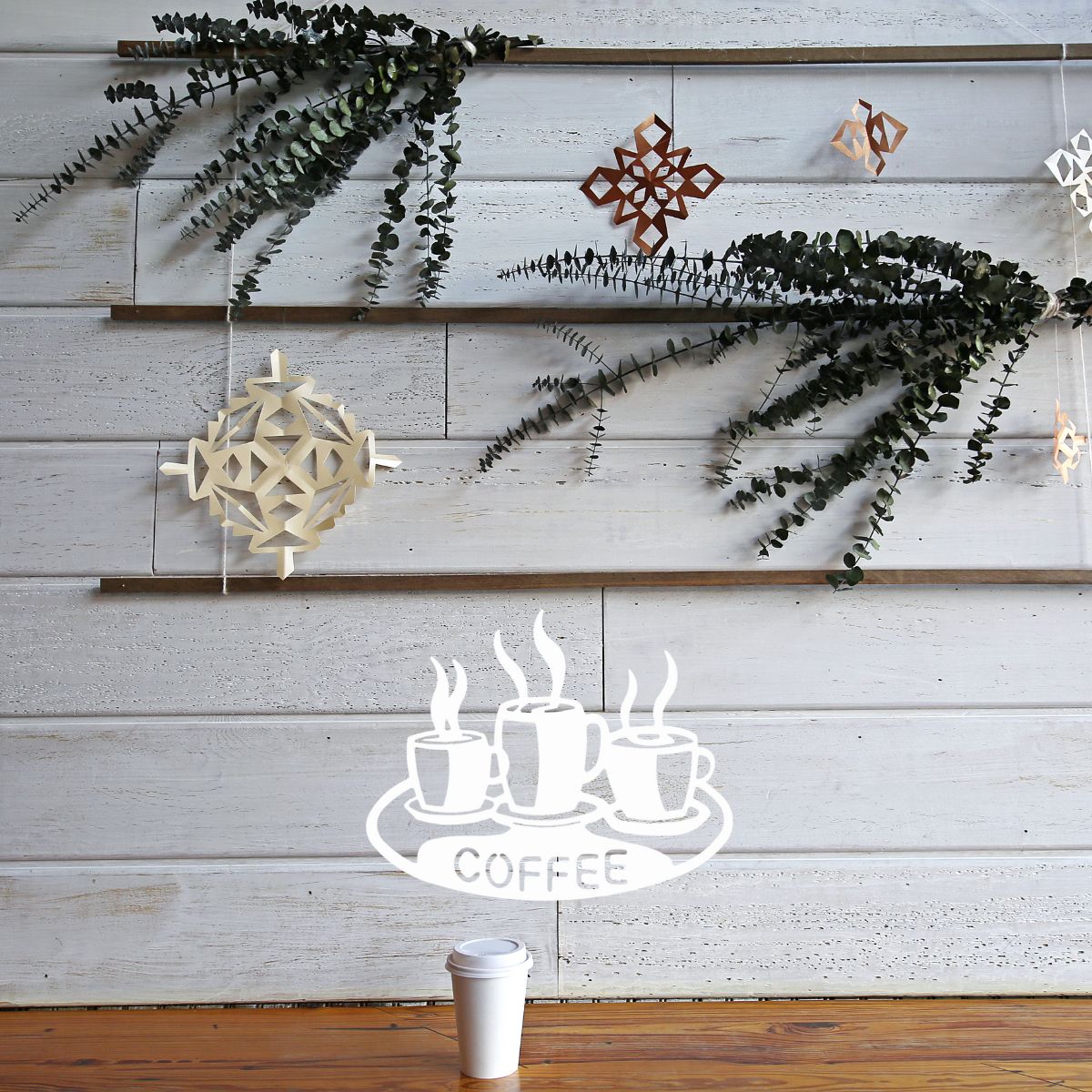 Decoratiune perete metal, model coffee, 50x40 cm, alb