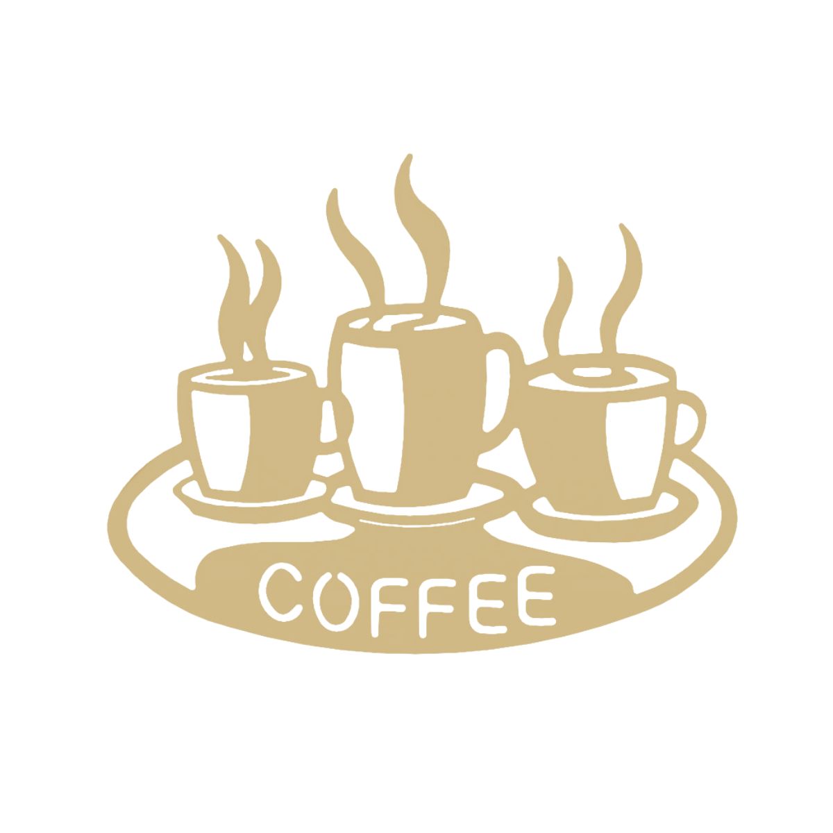 Decoratiune perete metal, model coffee, 50x40 cm, auriu