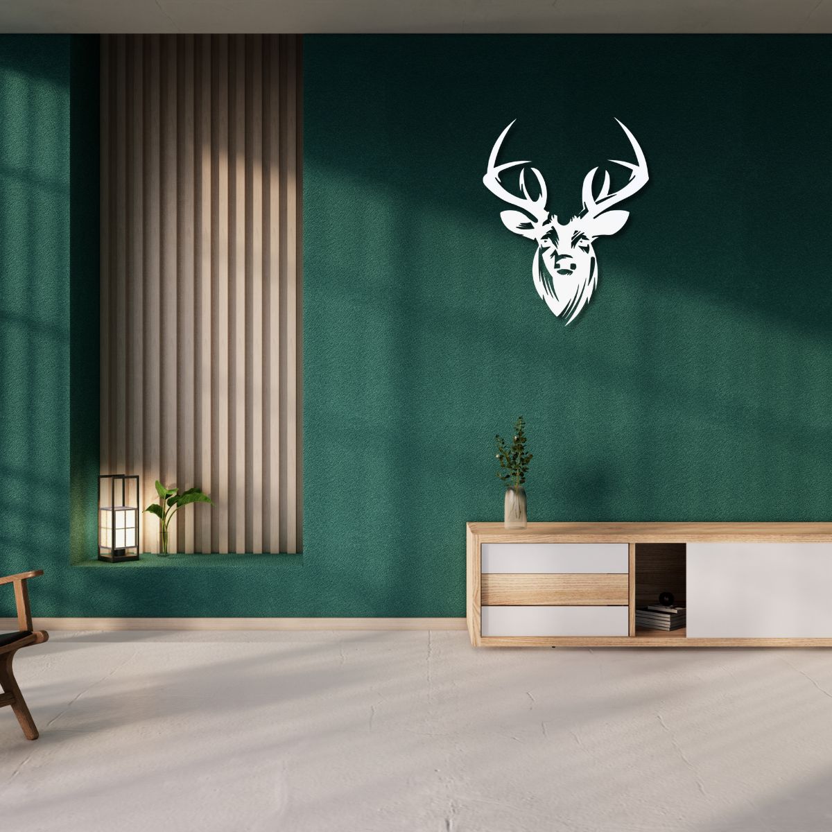 Decoratiune perete metal, 48.5x59.6 cm, model Cerb, alb