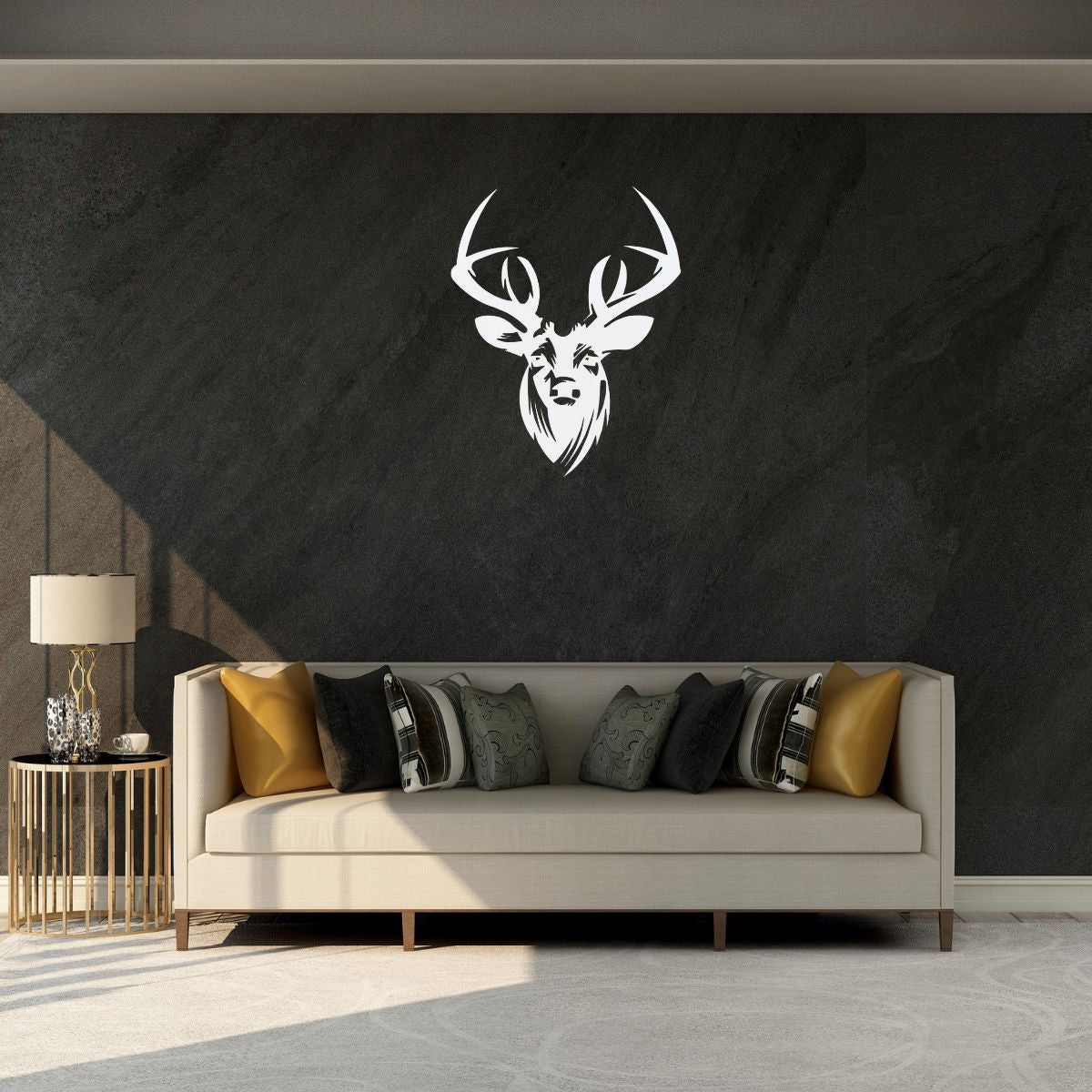 Decoratiune perete metal, 48.5x59.6 cm, model Cerb, alb