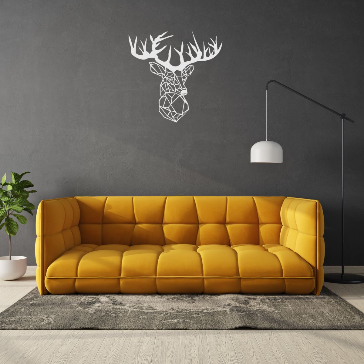 Decoratiune perete metal, model cerb, 60x62 cm, alb