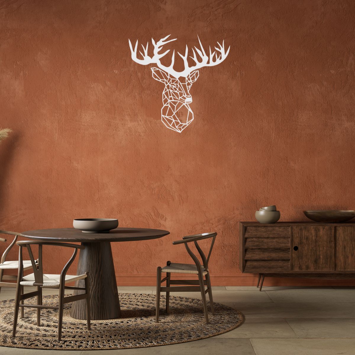 Decoratiune perete metal, model cerb, 60x62 cm, alb