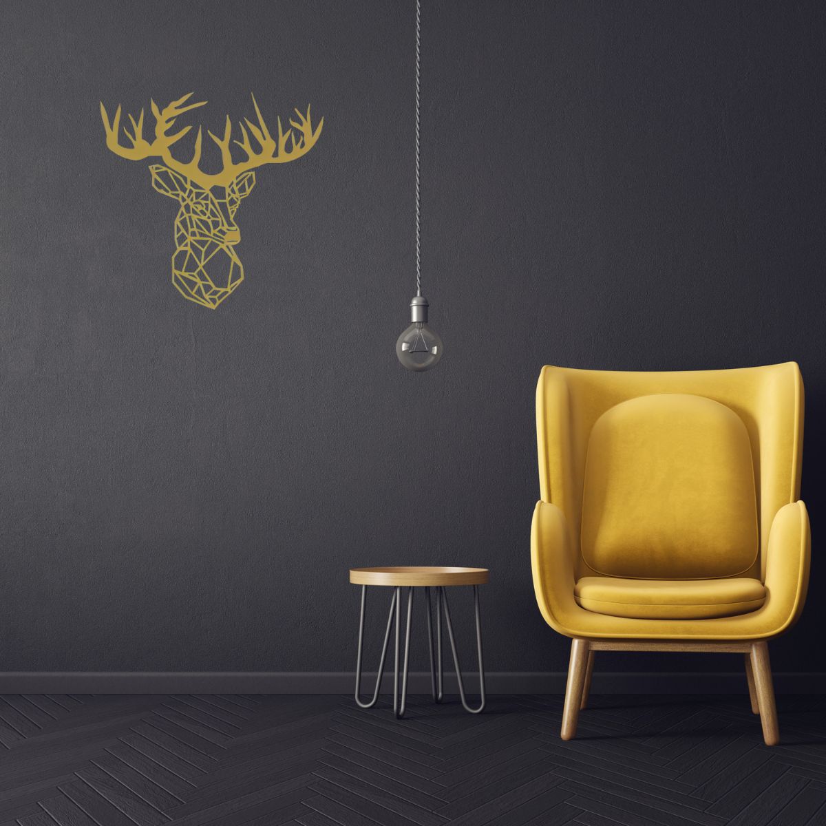 Decoratiune perete metal, model cerb, 60x62 cm, auriu