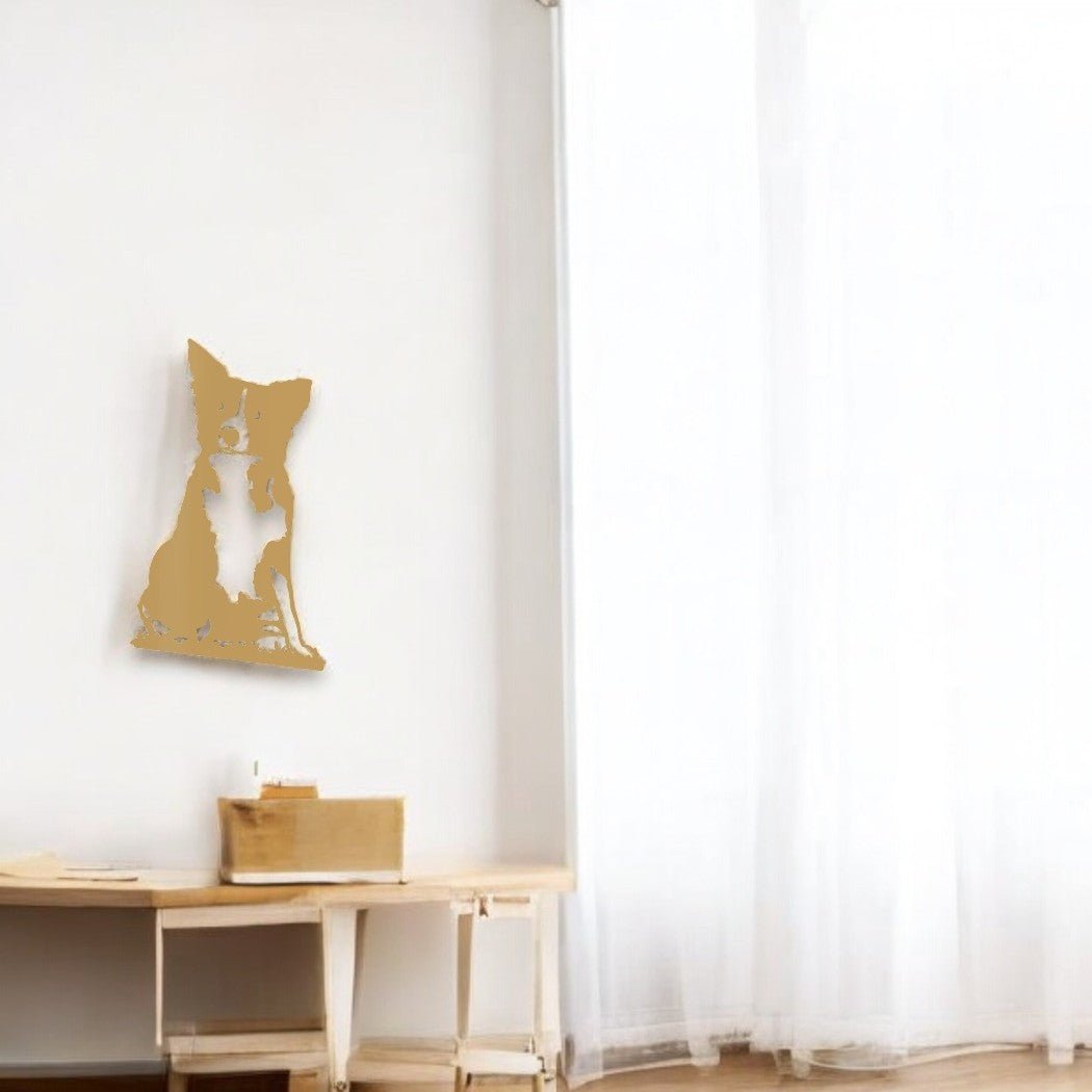 Decoratiune de perete din metal, model catel Micky, auriu - BUZ.RO