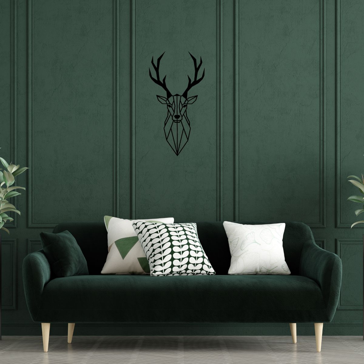 Decoratiune perete metal, model cerb, 49.2 x 26.4 cm, negru