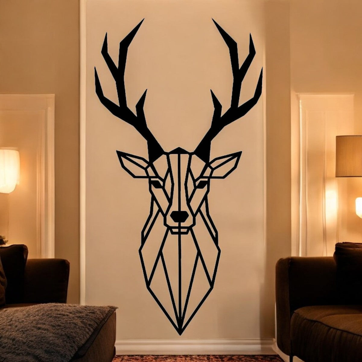 Decoratiune perete metal, model cerb, 49.2 x 26.4 cm, negru