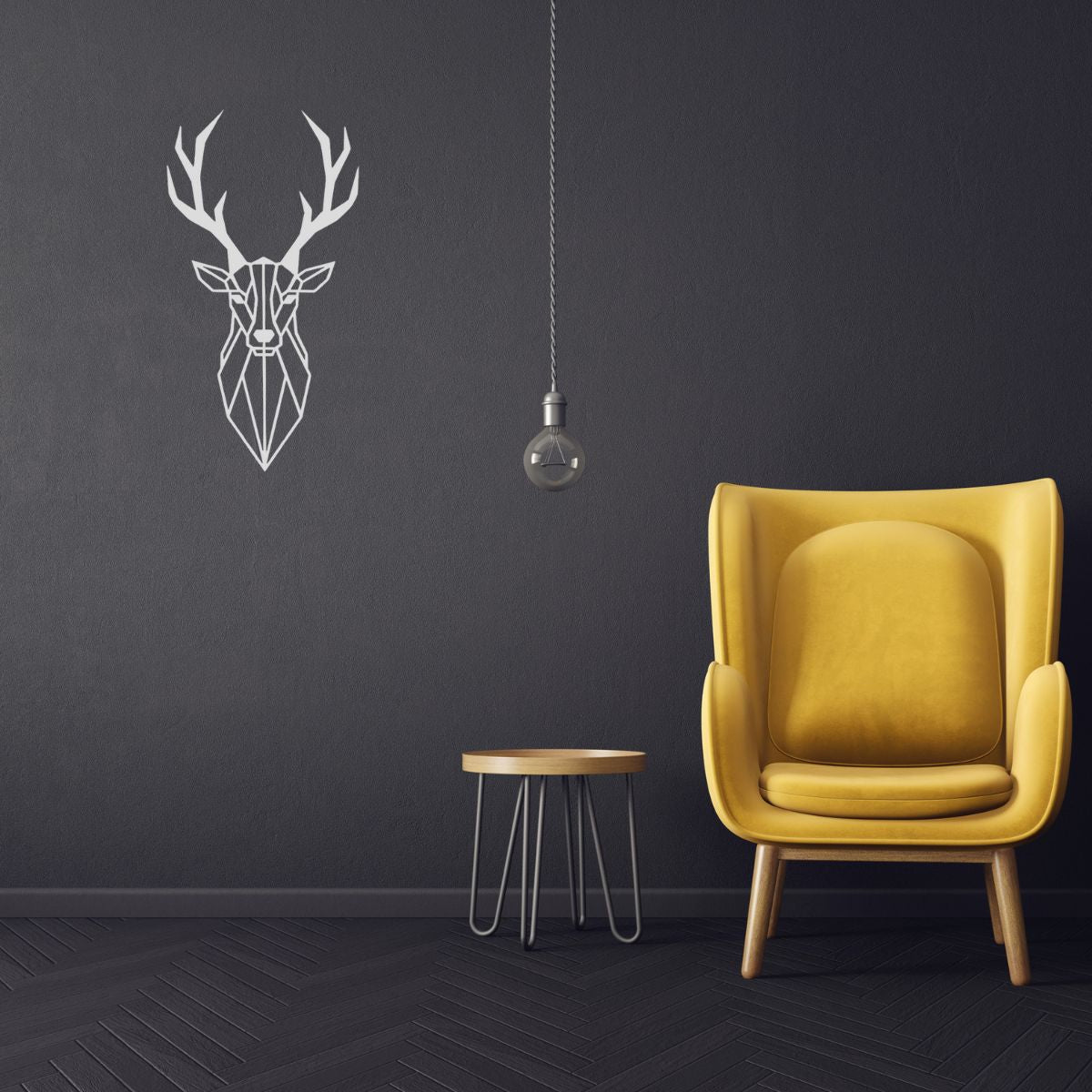 Decoratiune perete metal, model cerb, 49.2 x 26.4 cm, alb