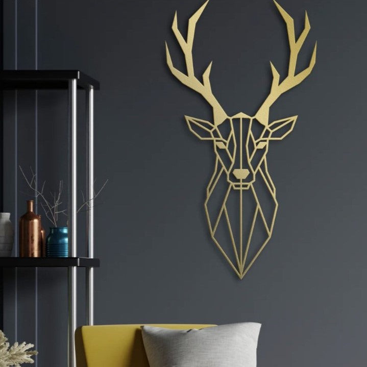 Decoratiune perete metal, model cerb, 49.2 x 26.4 cm, auriu