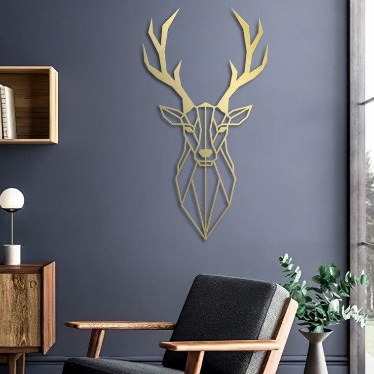 Decoratiune perete metal, model cerb, 49.2 x 26.4 cm, auriu