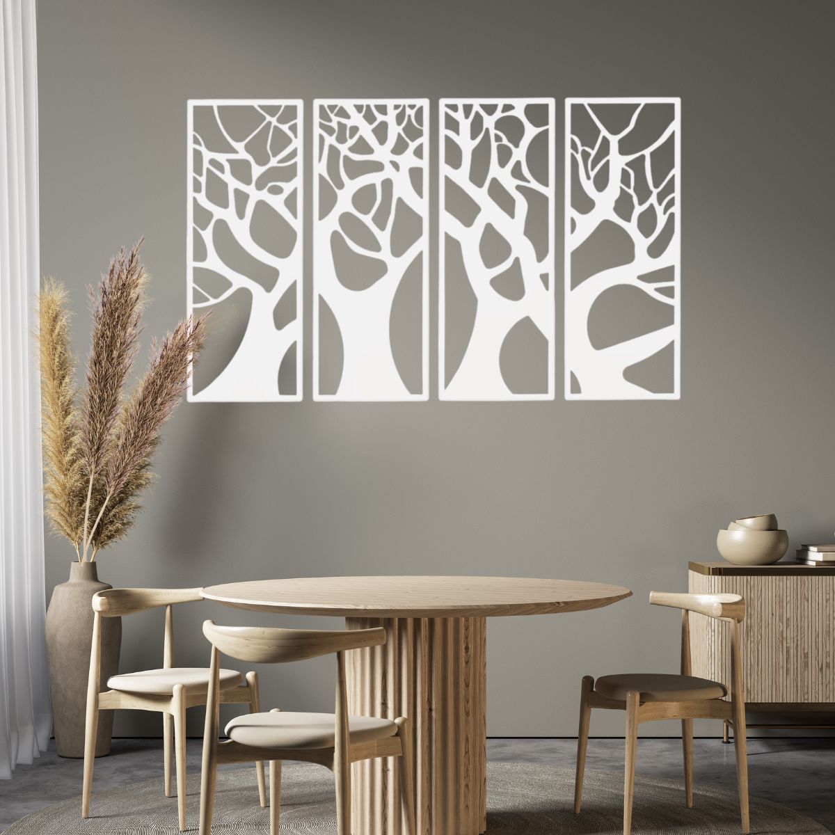 Decoratiune perete metal, model copacul vietii, 116x76 cm, alb