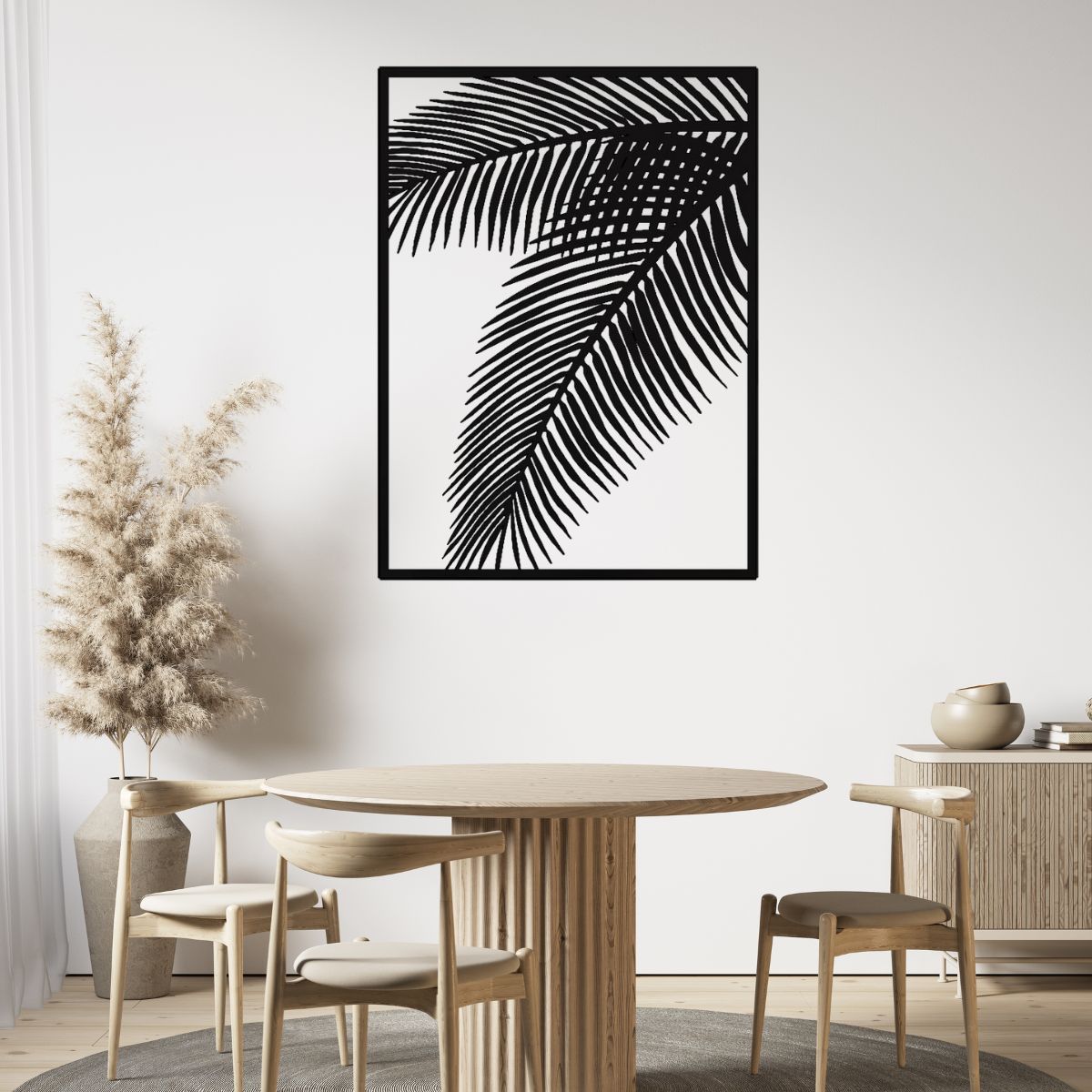 Decoratiune perete metal, model frunza de palmier, 50x68 cm, negru