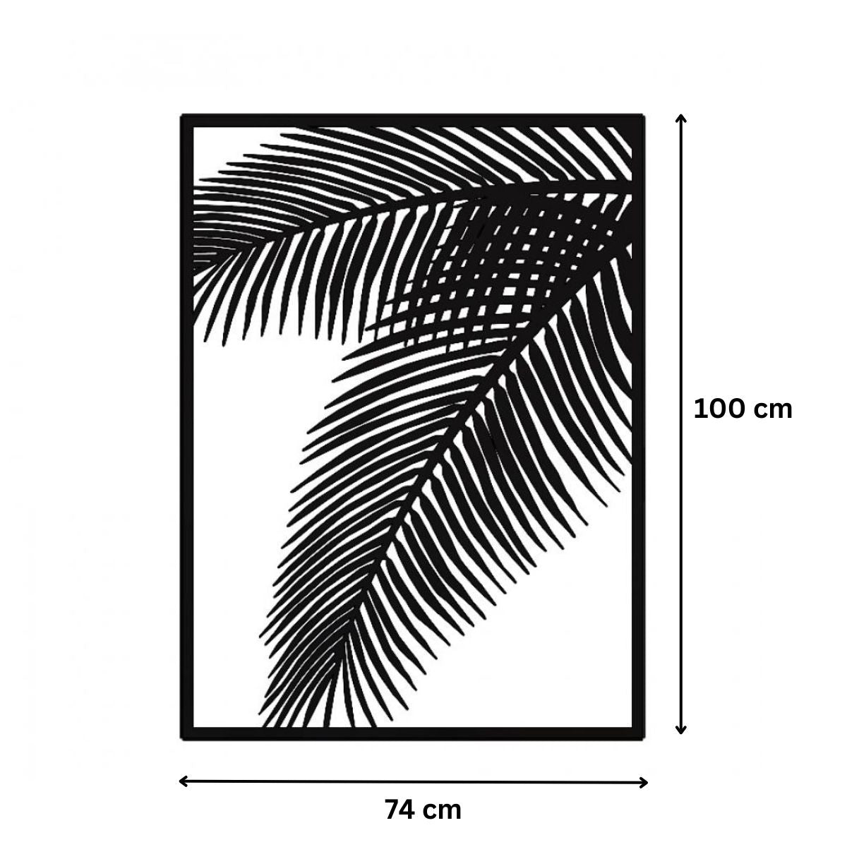Decoratiune perete metal, model frunza de palmier, 50x68 cm, negru