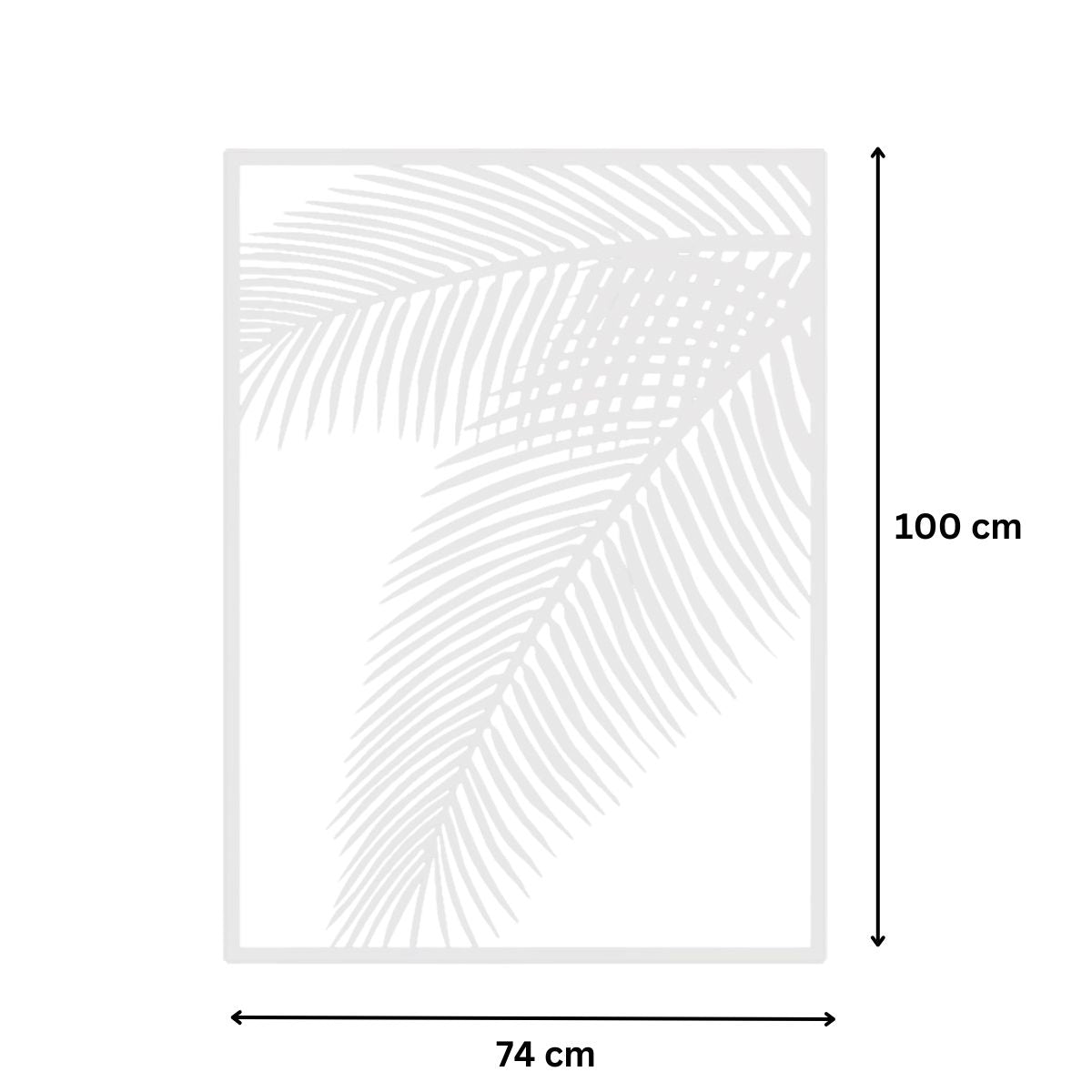 Decoratiune de perete din metal, model frunza de palmier, 50x68 cm, alb