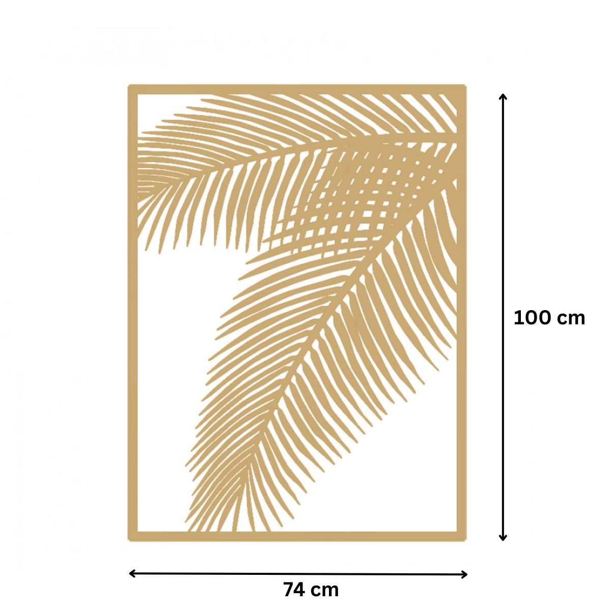 Decoratiune de perete din metal, model frunza de palmier, 50X68 cm, auriu