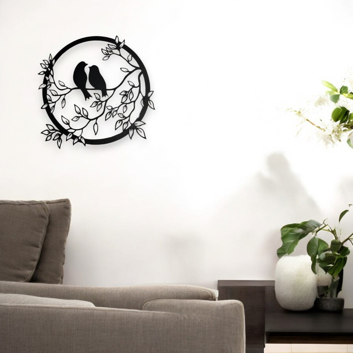 Decoratiune perete metal, model pasari, 59.8x 56.2 cm, Negru