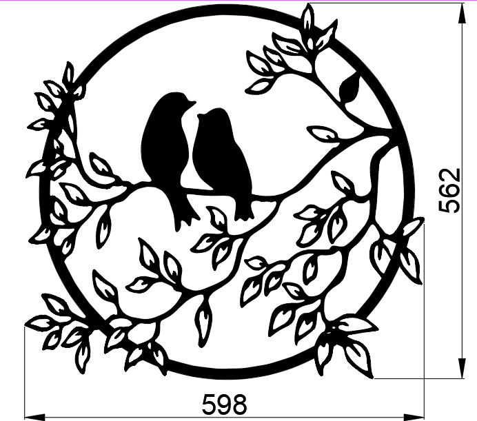 Decoratiune perete metal, model pasari, 59.8x 56.2 cm, Negru