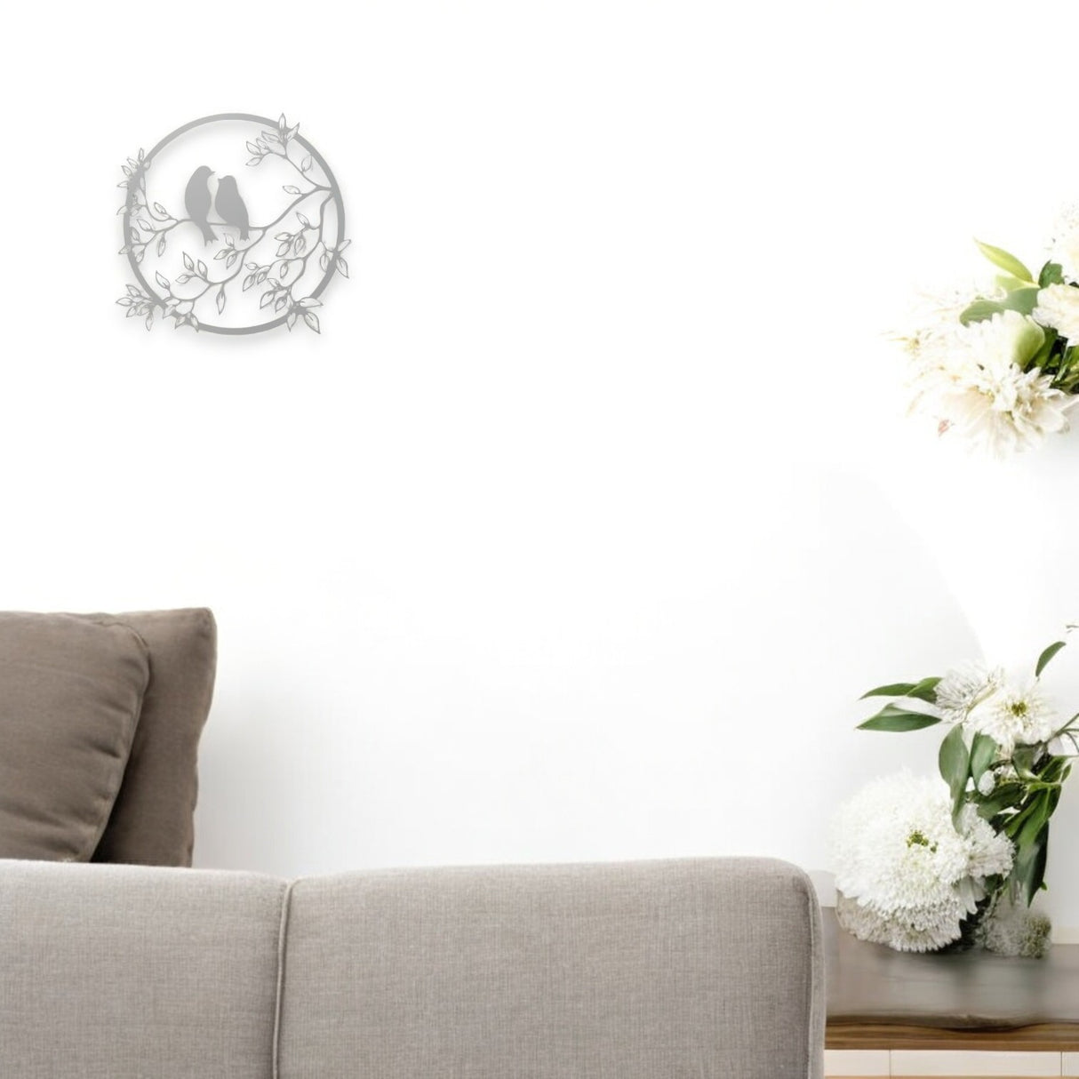 Decoratiune perete metal, model pasari, 59.8x 56.2 cm, alb