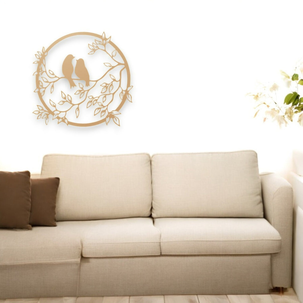 Decoratiune perete metal, model pasari, 59.8x 56.2 cm, gold