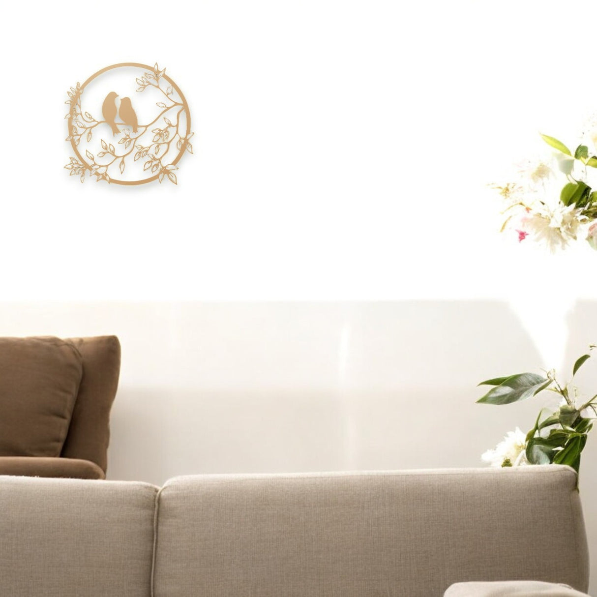 Decoratiune perete metal, model pasari, 59.8x 56.2 cm, gold